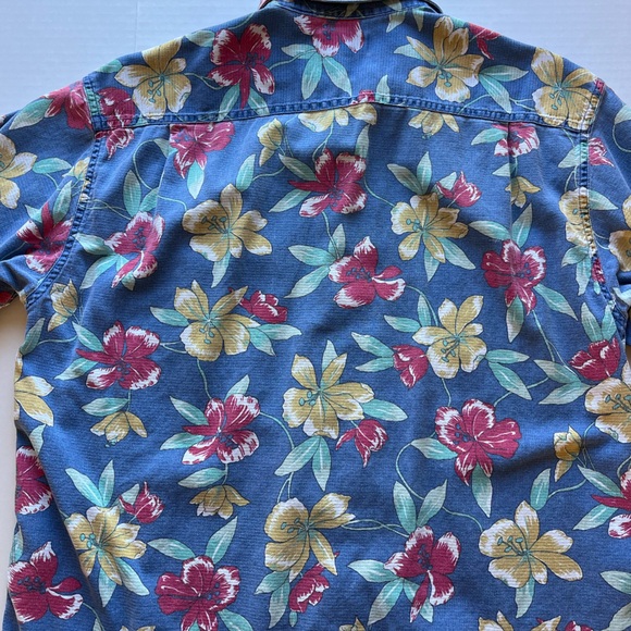 Vintage L.L. Bean Cool Weave Hawaiian Floral Print Short Sleeve Shirt M - Picture 7 of 12